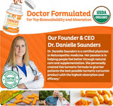 Doctor Danielle frasco en ambiente saludable que transmite confianza y calidad