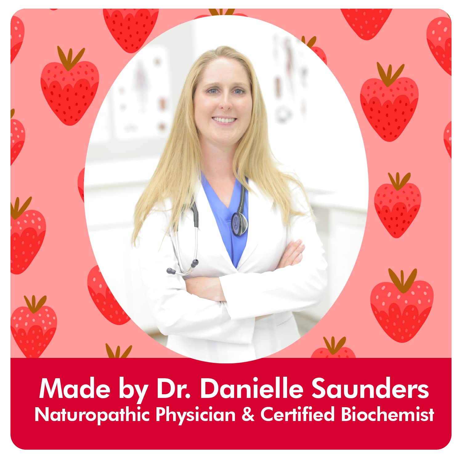 Doctor Danielle botella abierta con gomitas, muestra cantidad