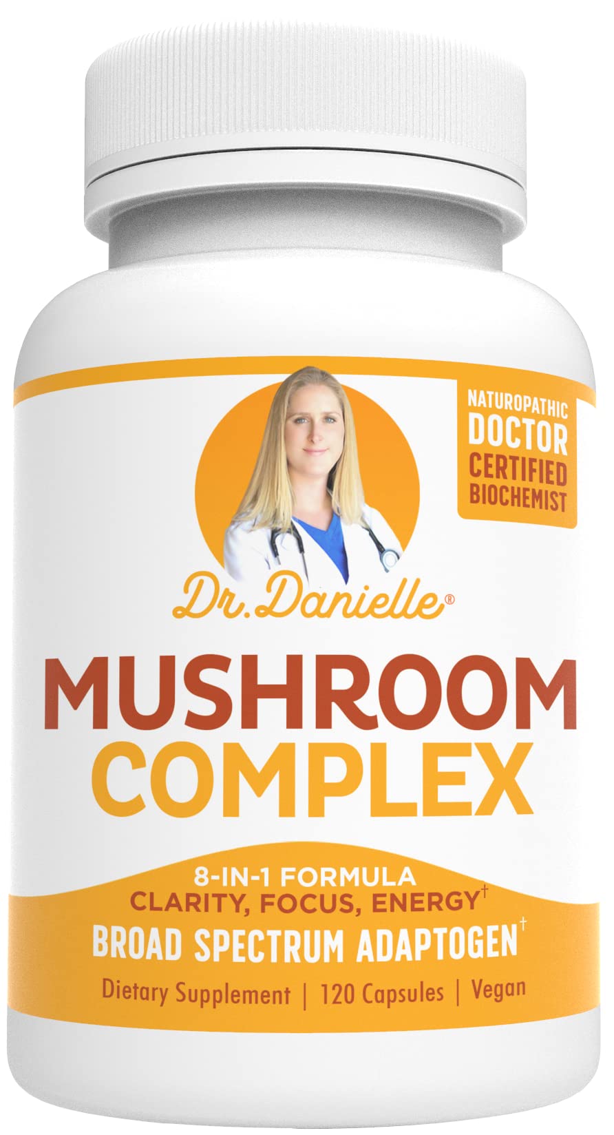 Doctor Danielle frasco frontal mostrando etiqueta orgánica y beneficio de confianza