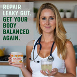 Doctor Danielle polvo Gut Assist disuelto en vaso para consumo y confort