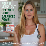 Doctor Danielle vaso con Gut Assist disuelto mostrando mezcla lista y conveniente