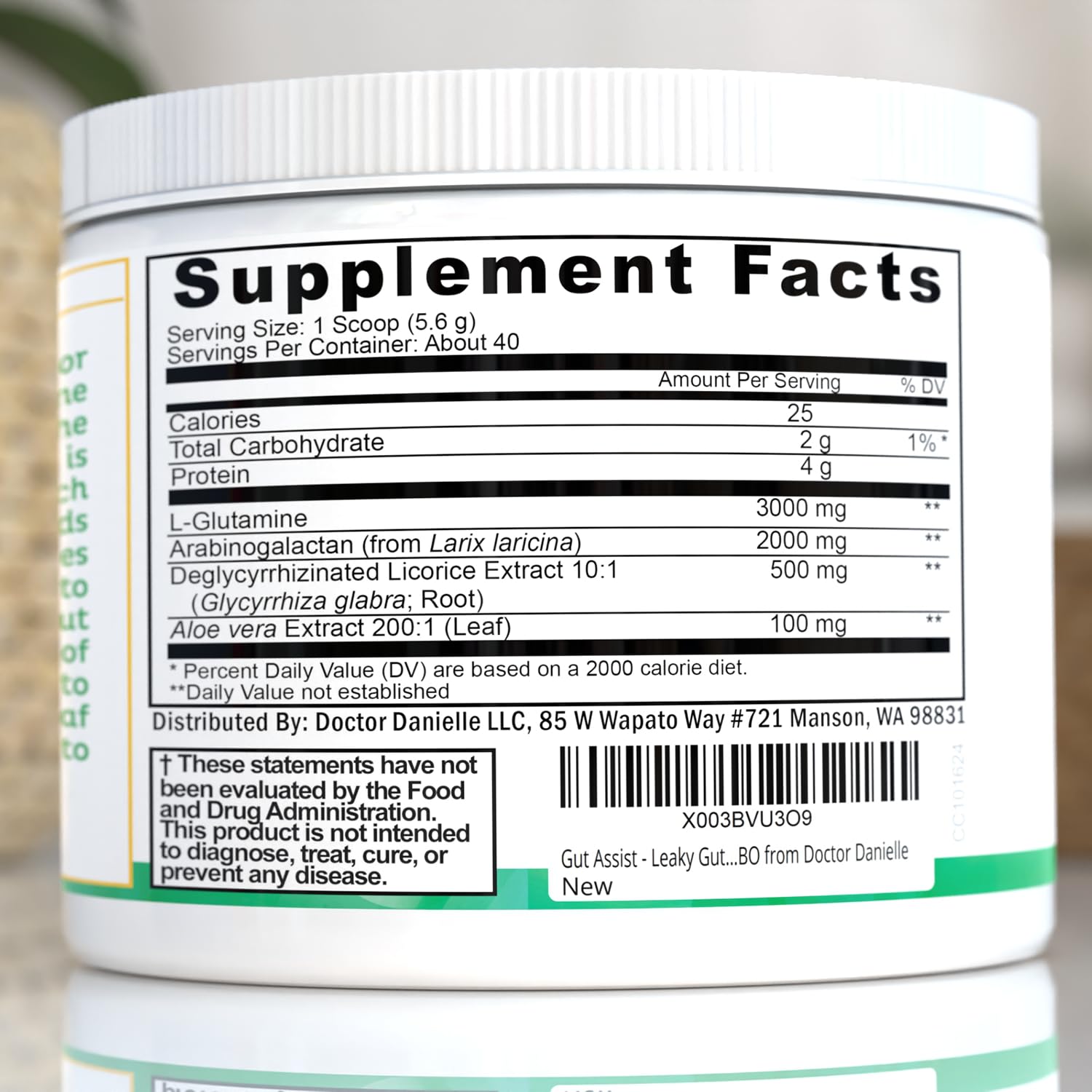 Doctor Danielle etiqueta nutricional clara con ingredientes principales