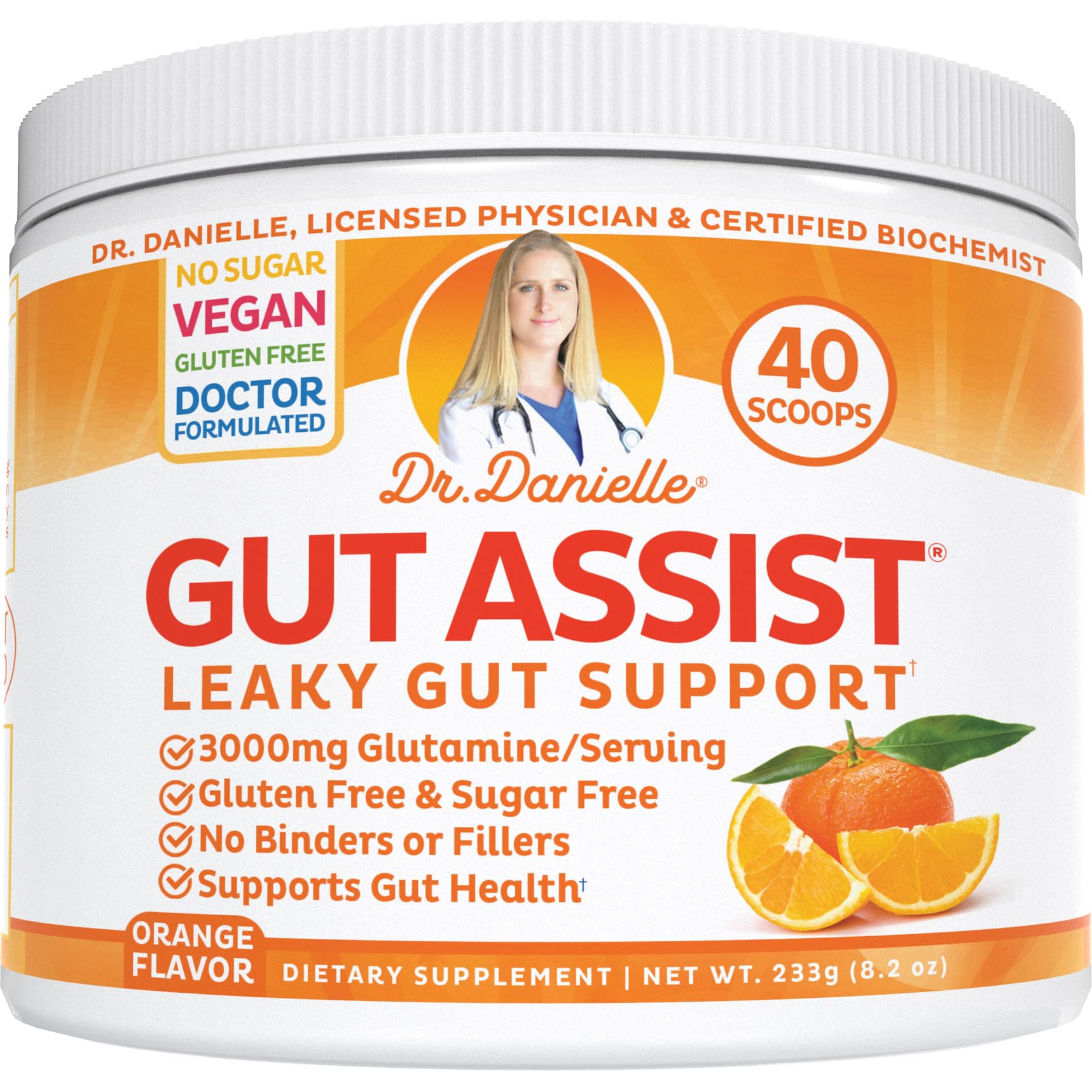 Doctor Danielle envase frontal de Gut Assist mostrando marca y beneficio digestivo