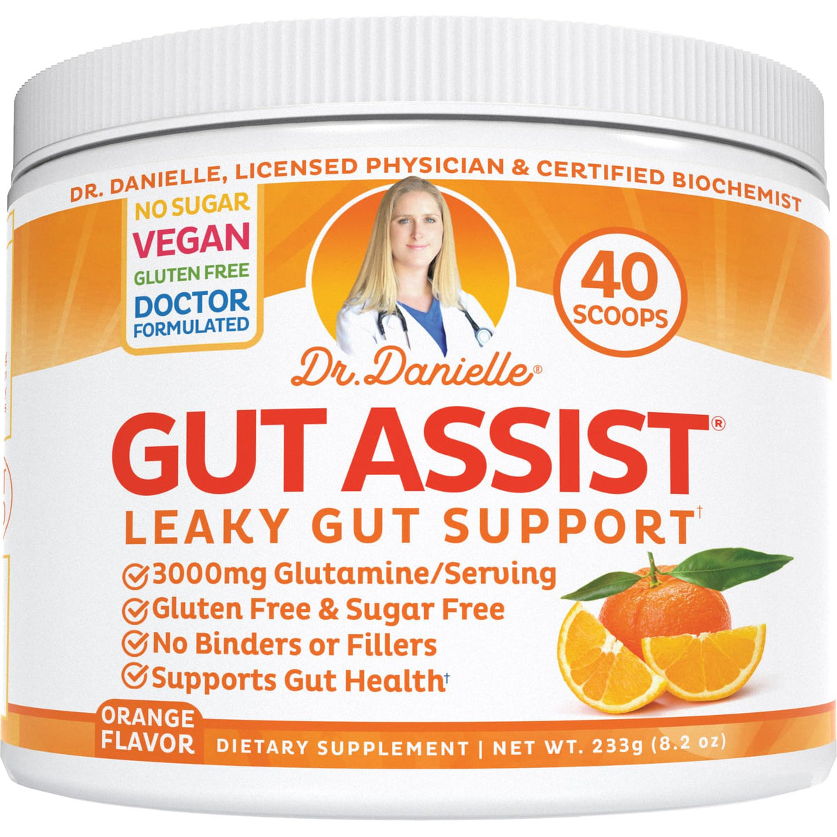 Doctor Danielle envase frontal de Gut Assist mostrando marca y beneficio digestivo