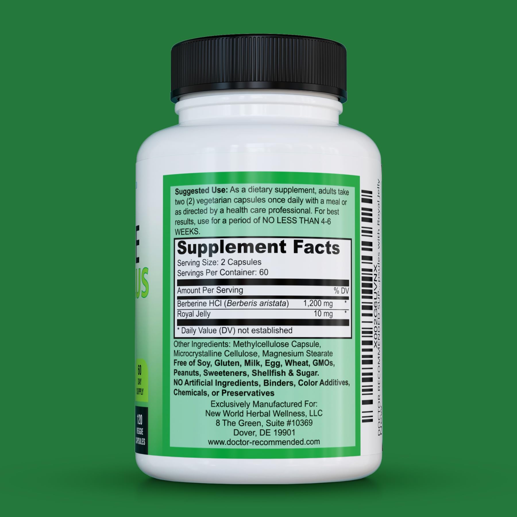 DOCTOR RECOMMENDED SUPPLEMENTS primer plano de cápsula vegetal destaca ausencia de rellenos