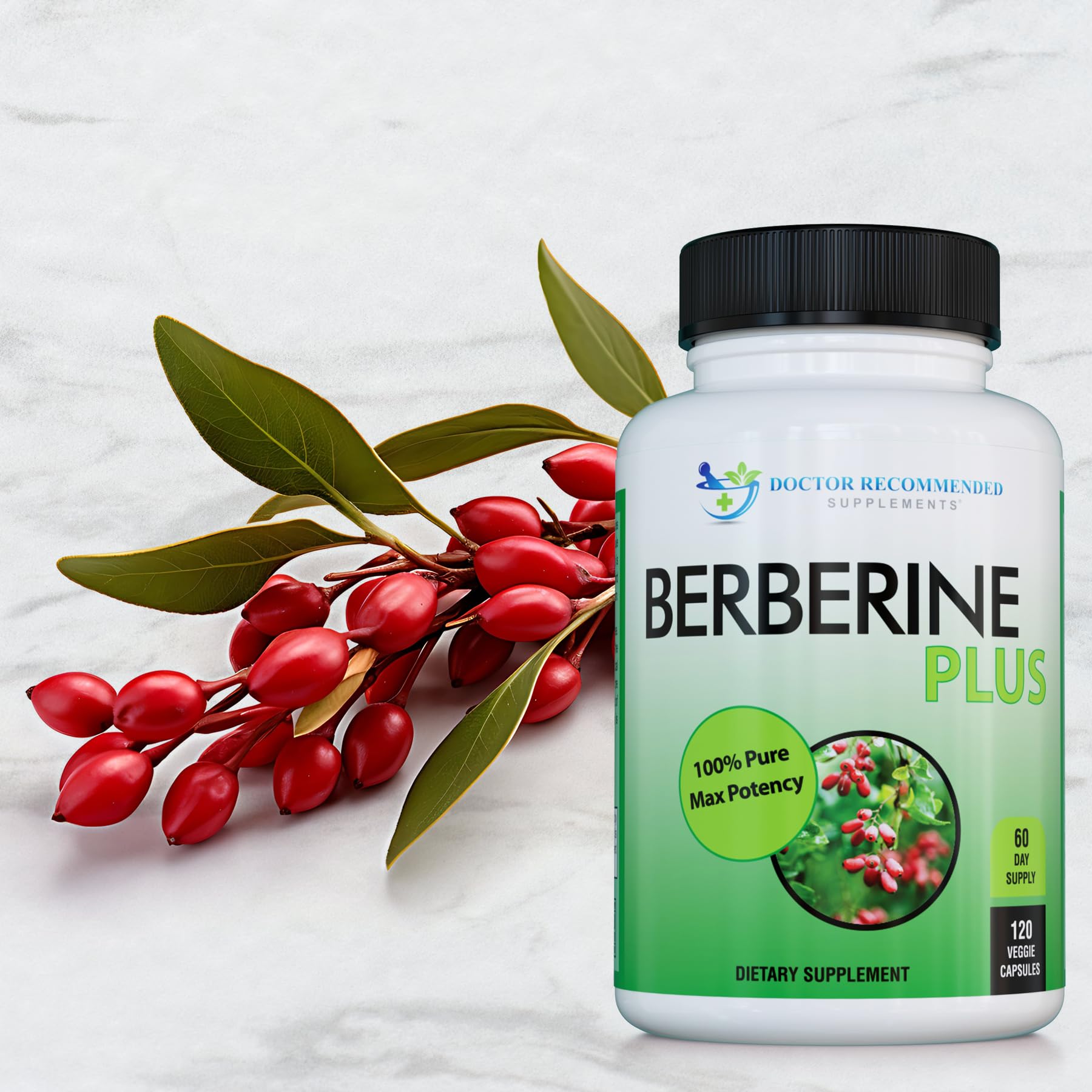 DOCTOR RECOMMENDED SUPPLEMENTS frasco abierto con cápsulas listo para uso diario