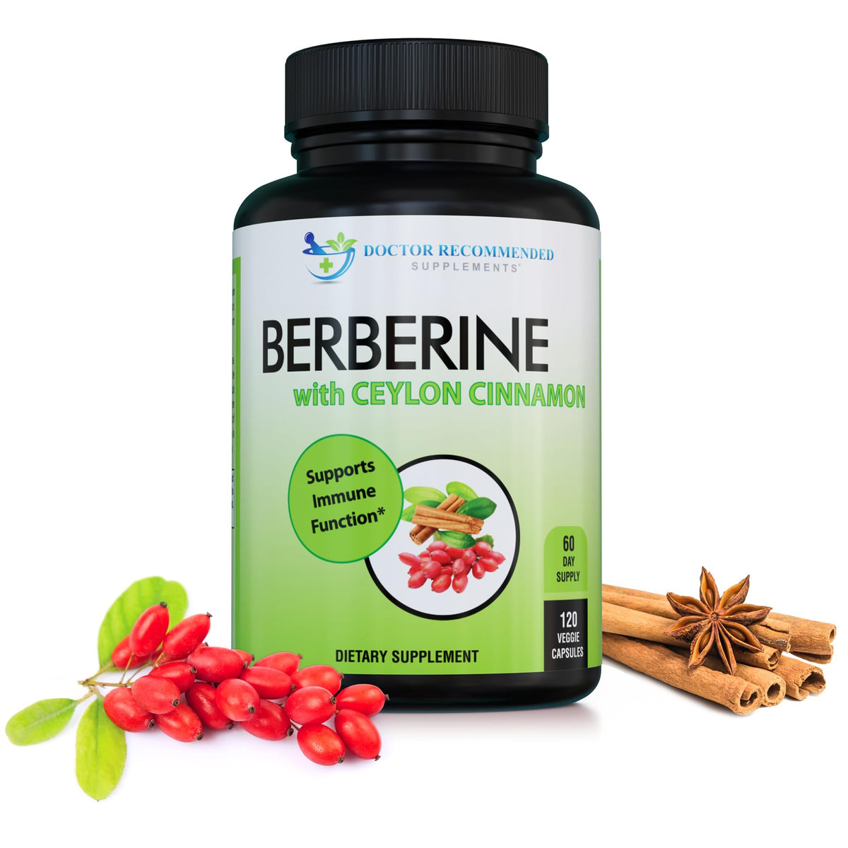 DOCTOR RECOMMENDED SUPPLEMENTS frasco delantero mostrando beneficios y dosis