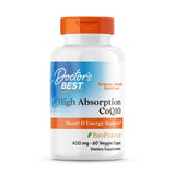 Doctor's BEST envase frontal de CoQ10 mostrando el beneficio de alta absorción