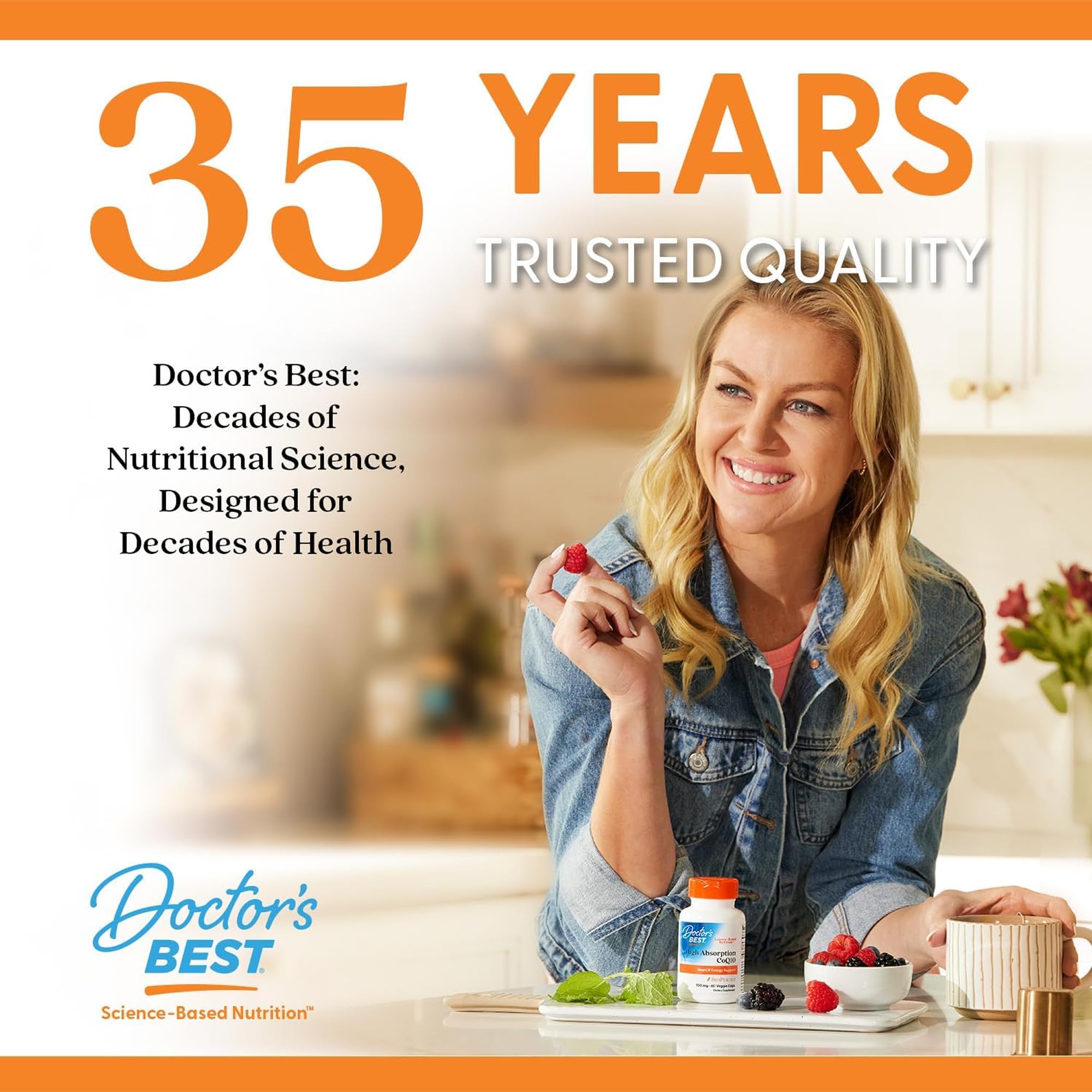 Doctor's BEST detalle de la tabla nutricional enfatizando ingredientes claros