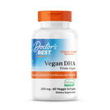 Doctor's BEST envase frontal de Vegan DHA mostrando etiqueta y beneficios