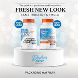 Doctor's Best etiqueta en primer plano con lista de ingredientes, transparencia