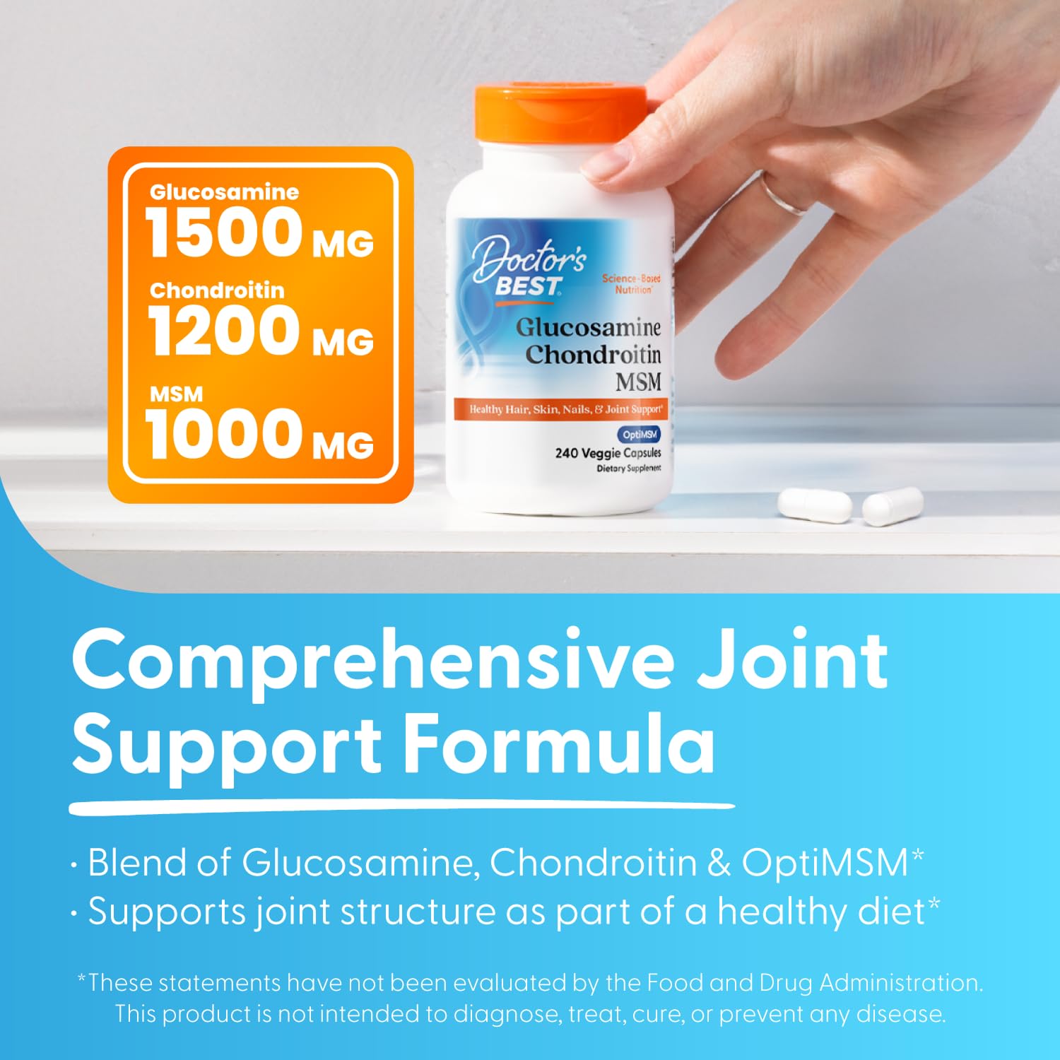 Doctor's BEST etiqueta con ingredientes y beneficios claros para la salud articular