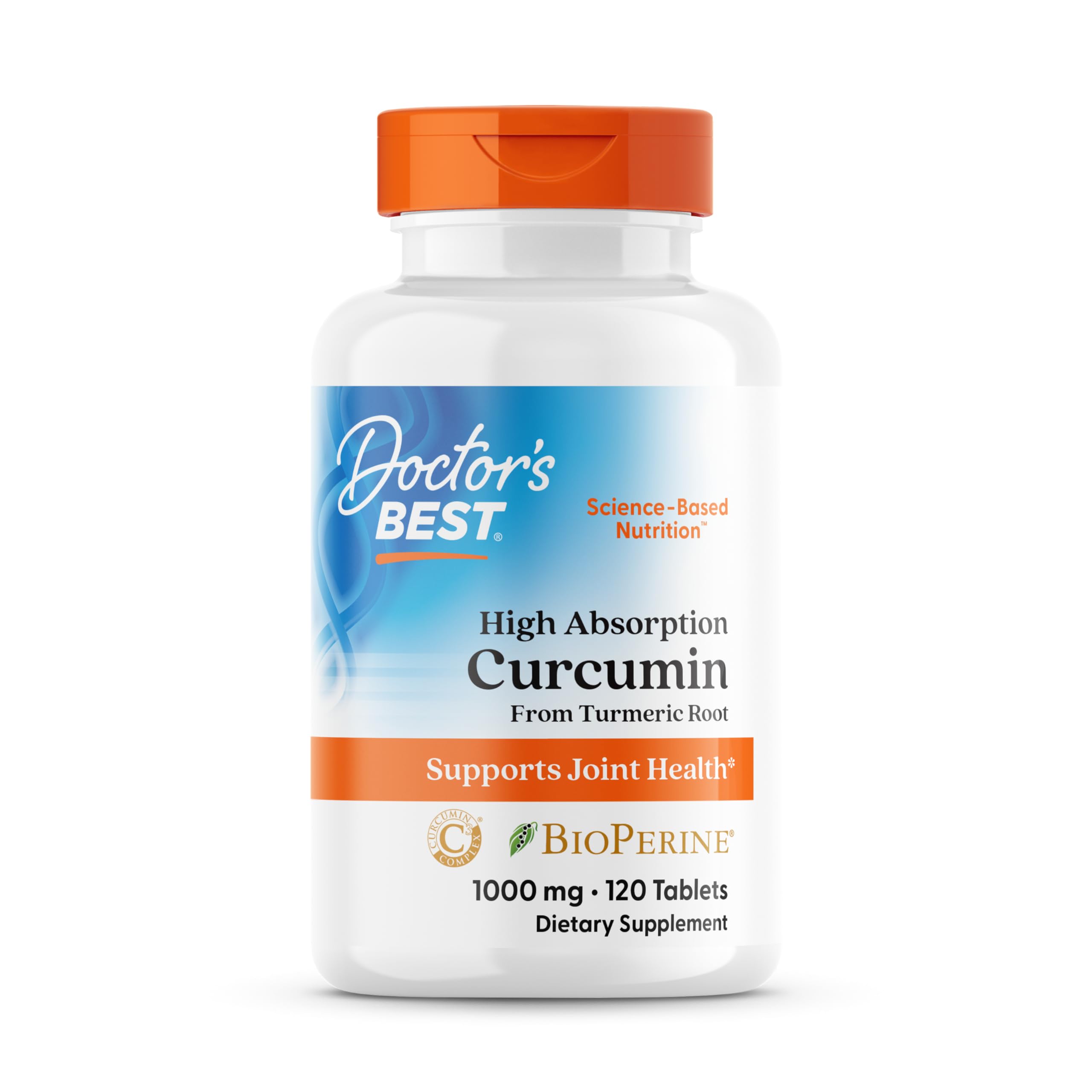 Doctor's BEST frasco frontal del suplemento Curcumin C3 Complex, presentación clara