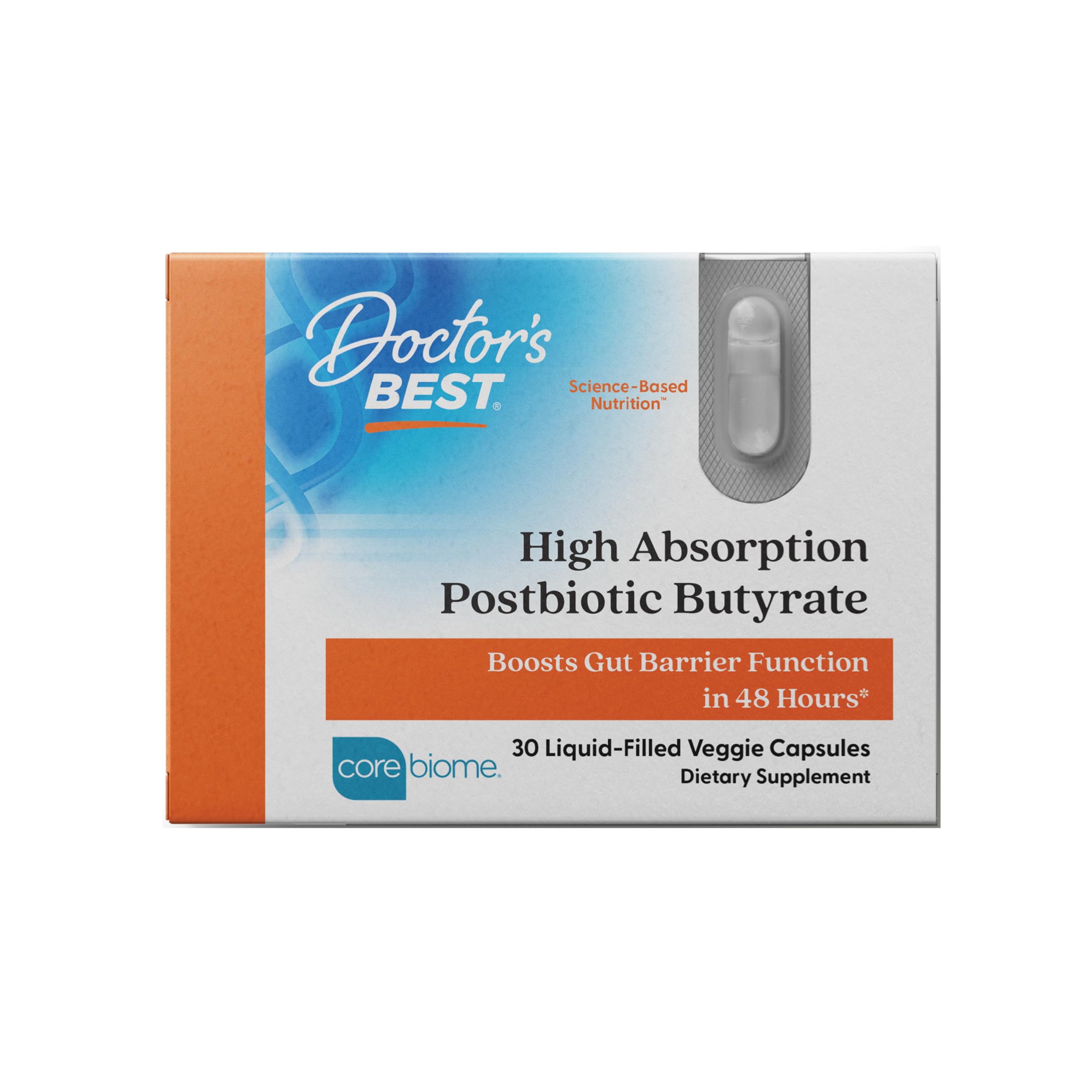 Doctor's BEST envase frontal mostrando suplemento butirato, útil para apoyar microbioma