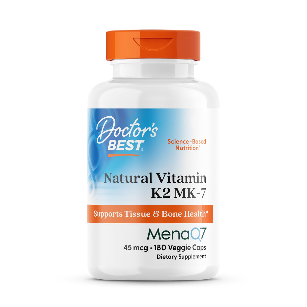 Doctor's BEST frente del envase mostrando K2 MK-7 y beneficio de apoyo óseo