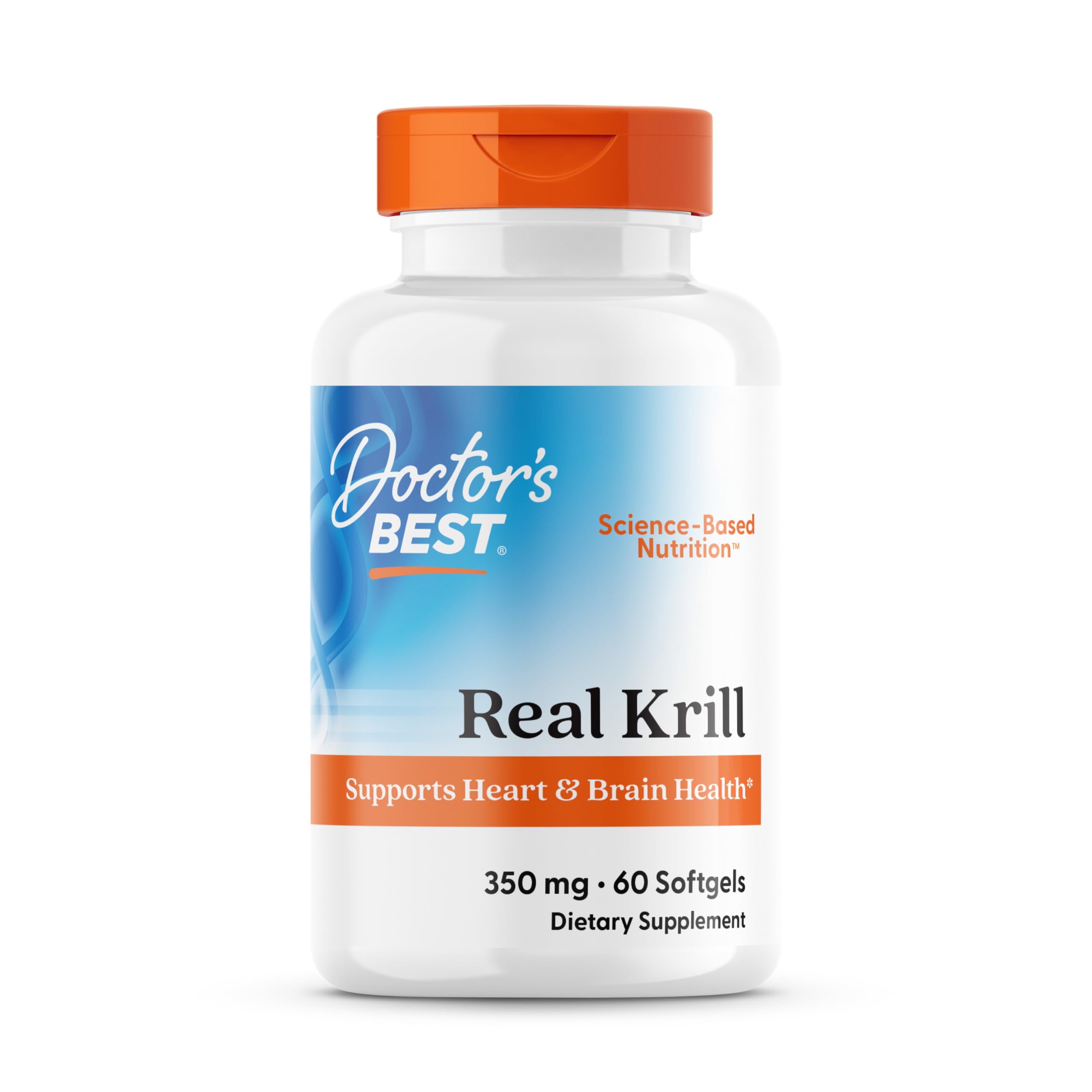 Doctor's BEST frasco frontal del aceite de kril mostrando etiqueta y beneficio nutricional