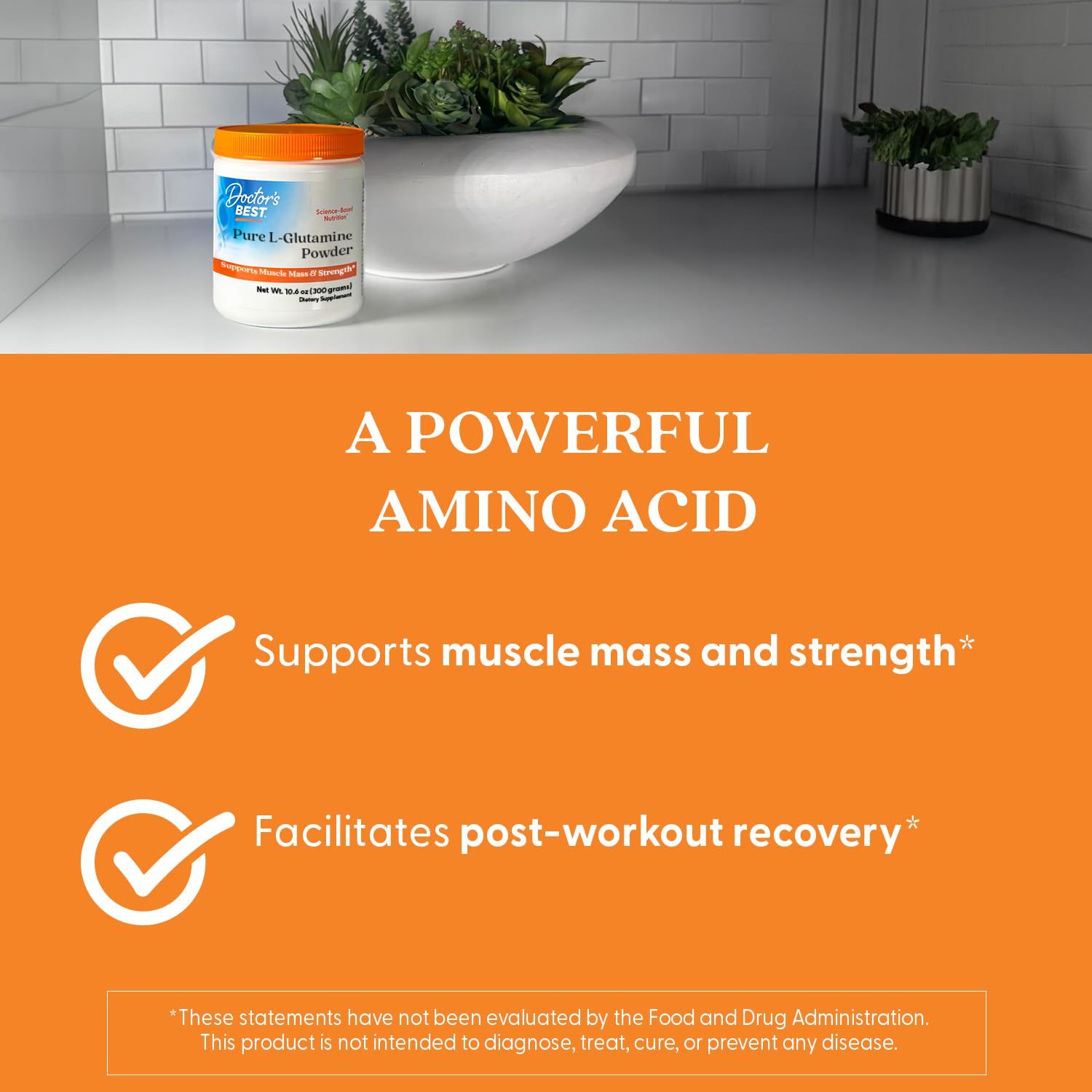 Doctor's BEST producto en bolsa junto a pesas, ideal para rutinas deportivas