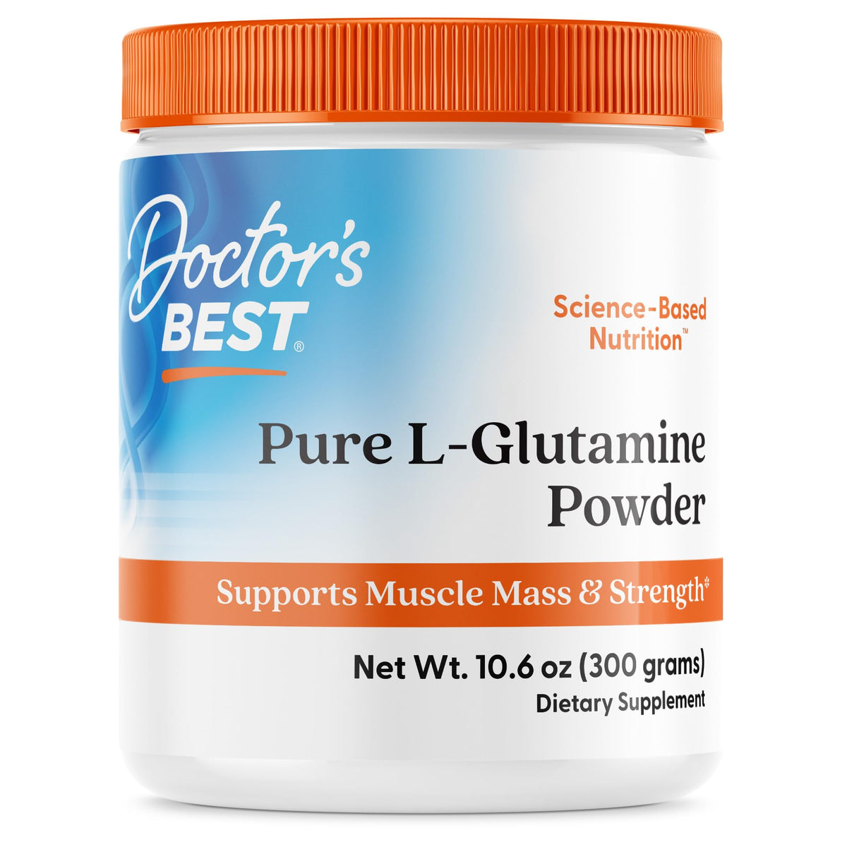 Doctor's BEST envase frontal que muestra L‑Glutamine y beneficios de pureza