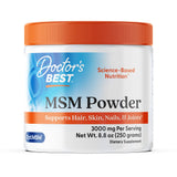 Doctor's Best empaque frontal del MSM en polvo mostrando etiqueta y beneficios