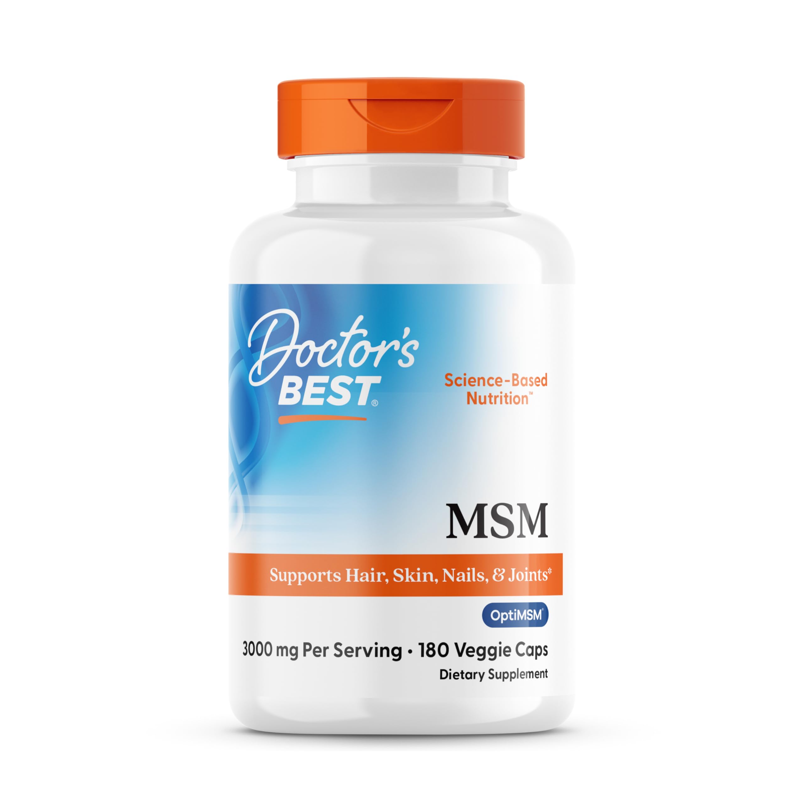 Doctor's BEST frasco delante mostrando la etiqueta clara y beneficios