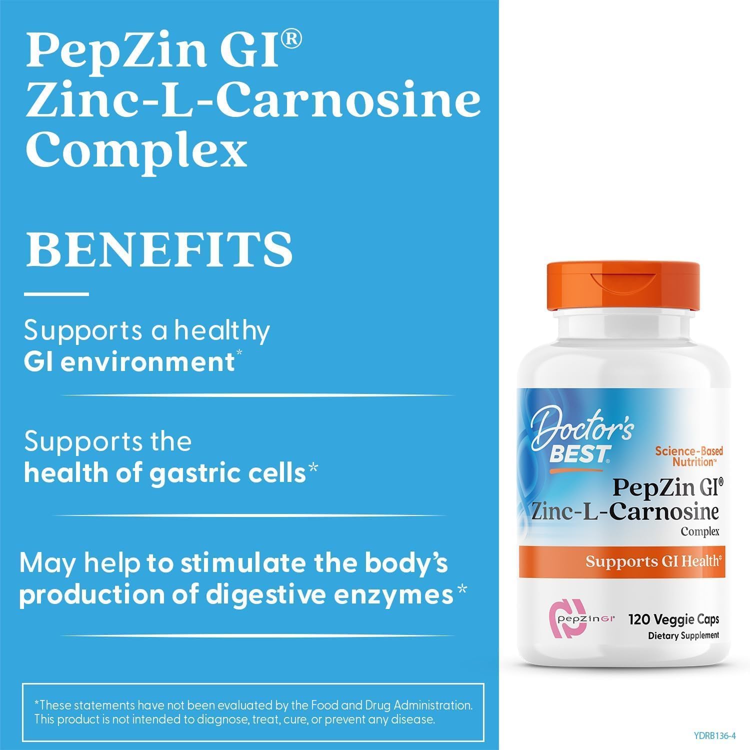 Doctor's BEST etiqueta con ingredientes que facilita verificar zinc y carnosina