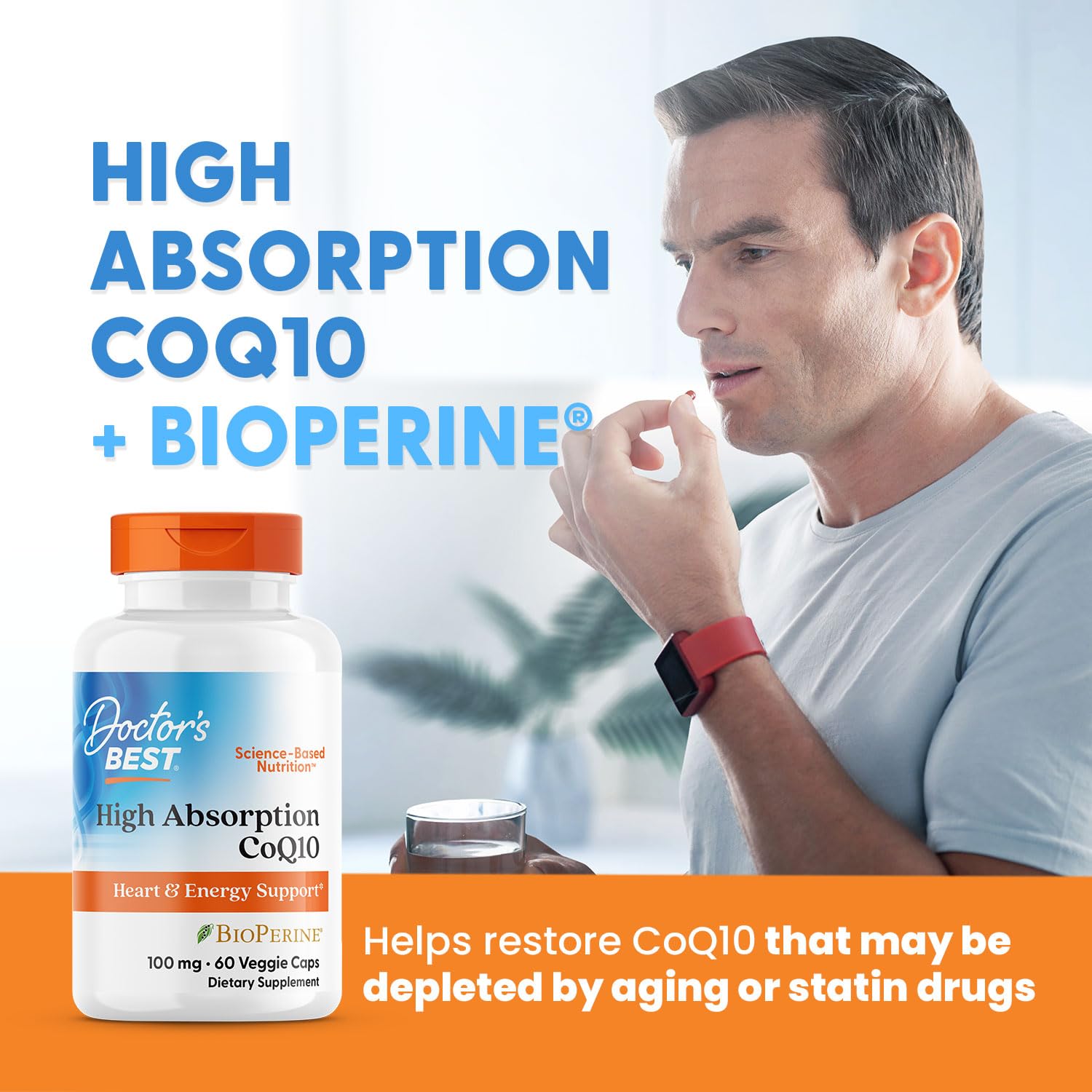 Doctor's BEST frasco en cocina junto a alimentos grasos para mejor absorción