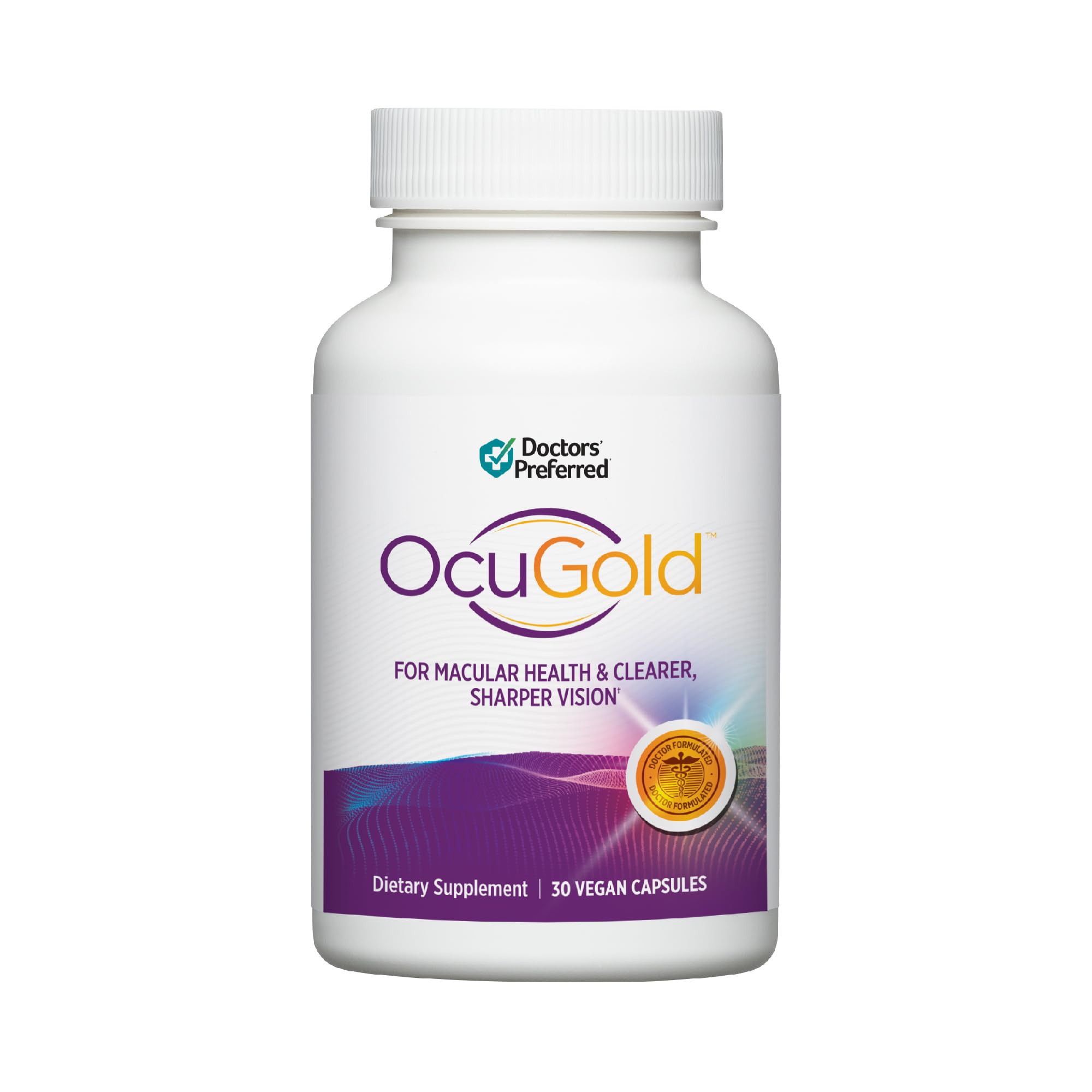 DOCTORS' PREFERRED empaque frontal de OcuGold mostrando presentación y beneficio visual