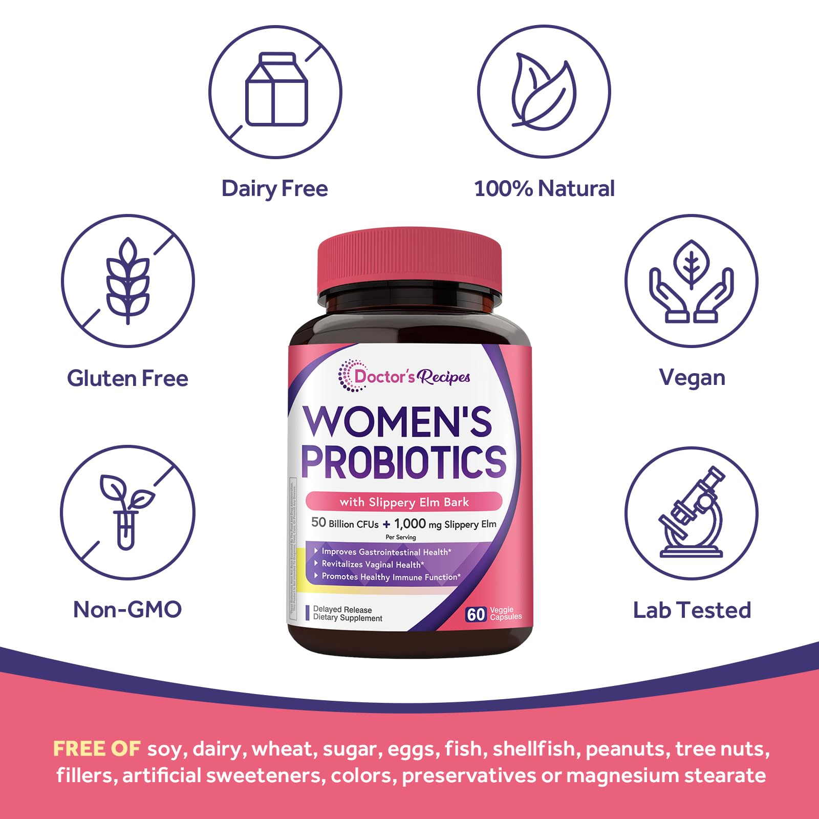 Doctor's Recipes etiqueta con ingredientes y certificaciones para confianza y transparencia