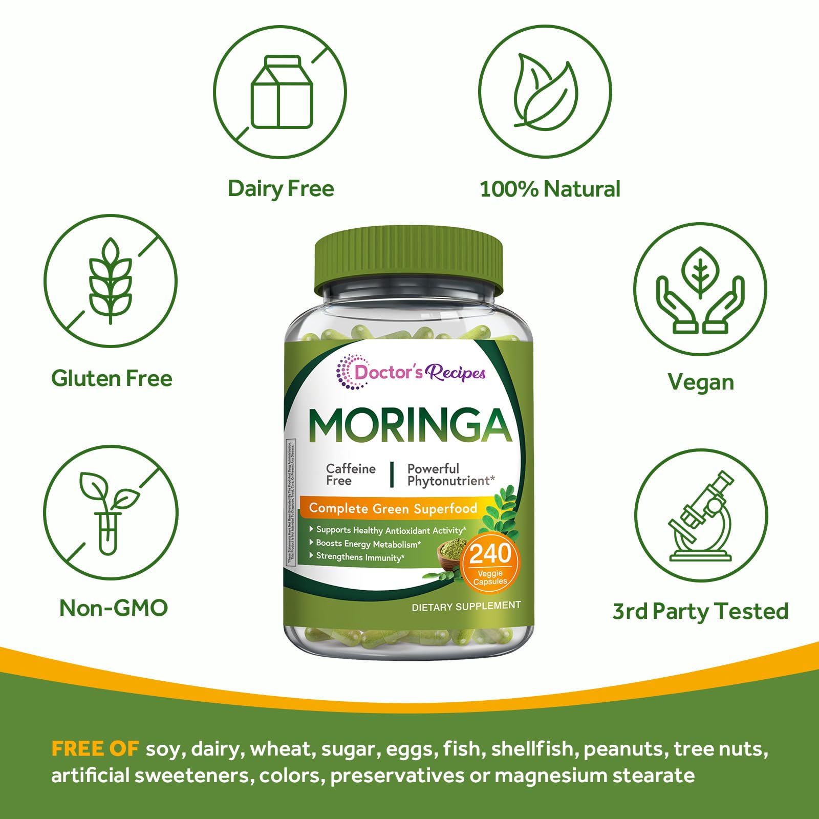 Doctor's Recipes hojas frescas de moringa, origen sostenible y natural