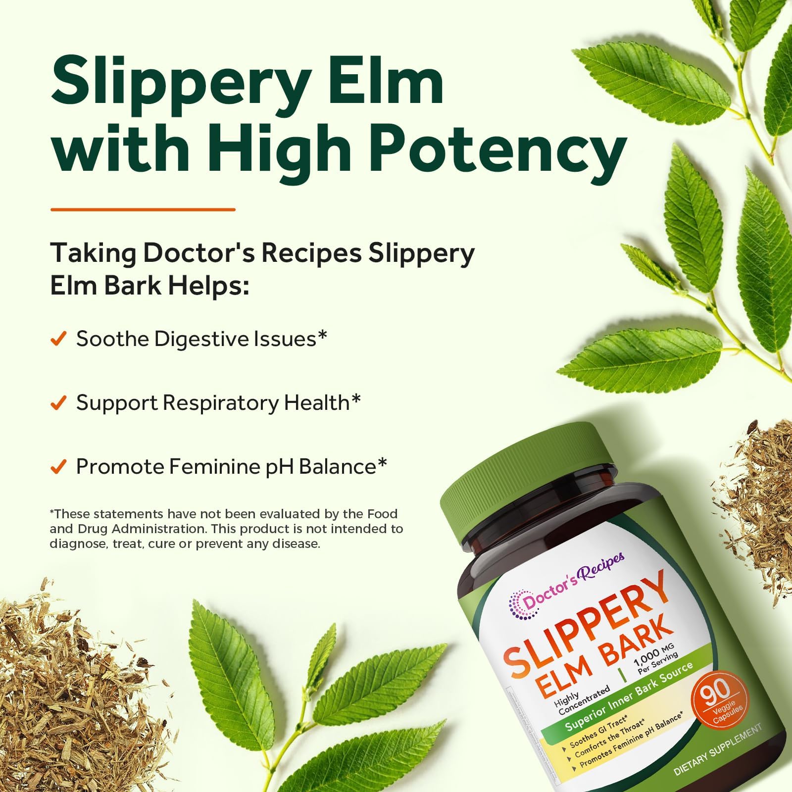Doctor's Recipes corteza interna de olmo como fuente natural de mucílagos