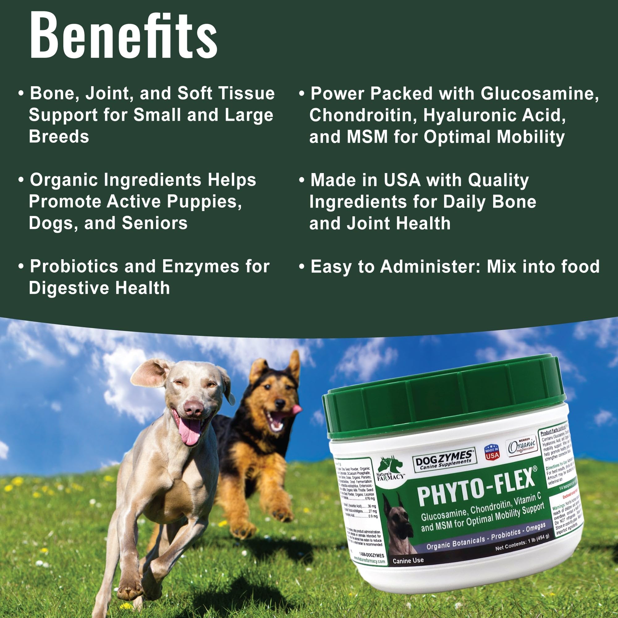 Dogzymes etiqueta con lista de ingredientes y detalles de fórmula