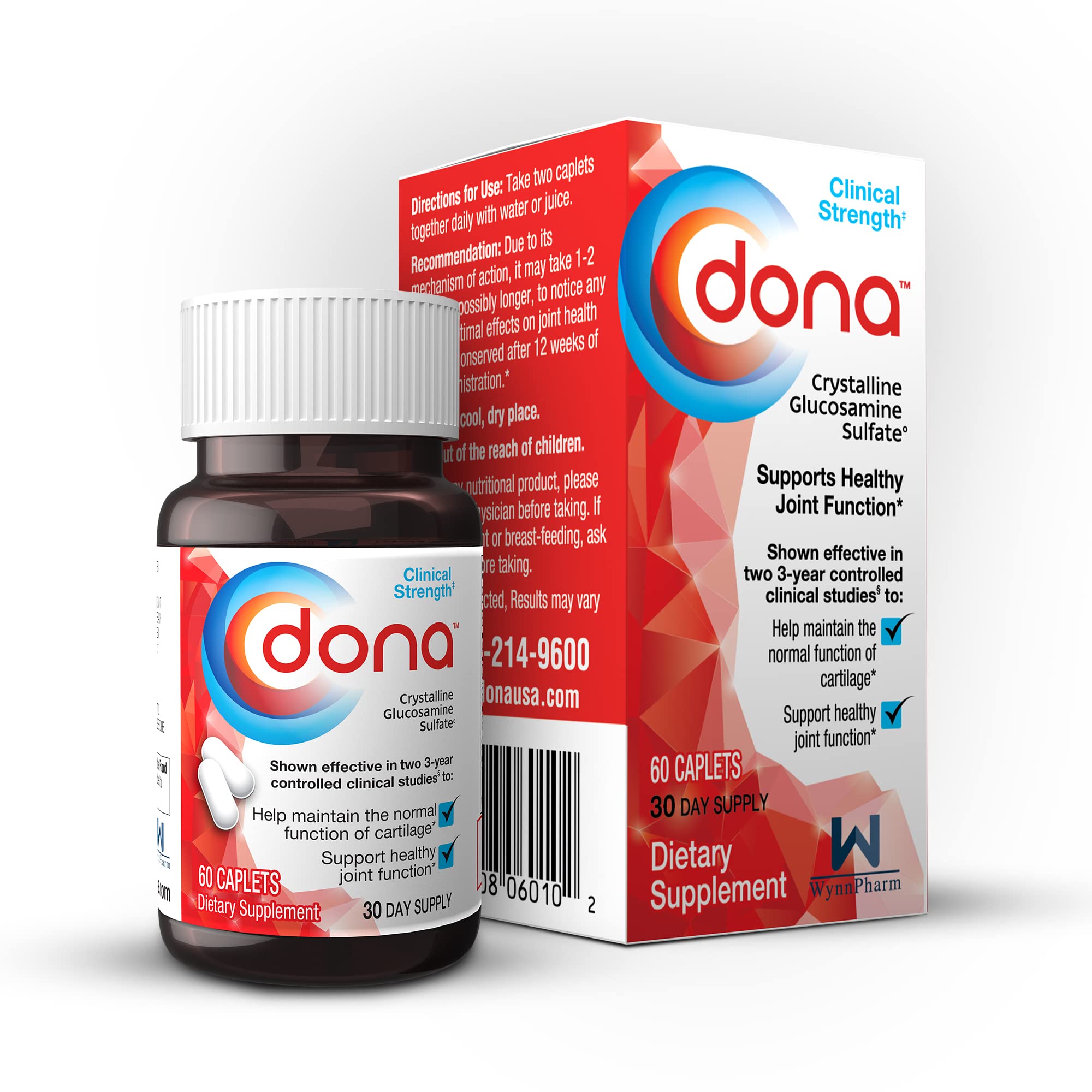 Dona frasco frontal mostrando etiqueta clara y beneficio de apoyo articular