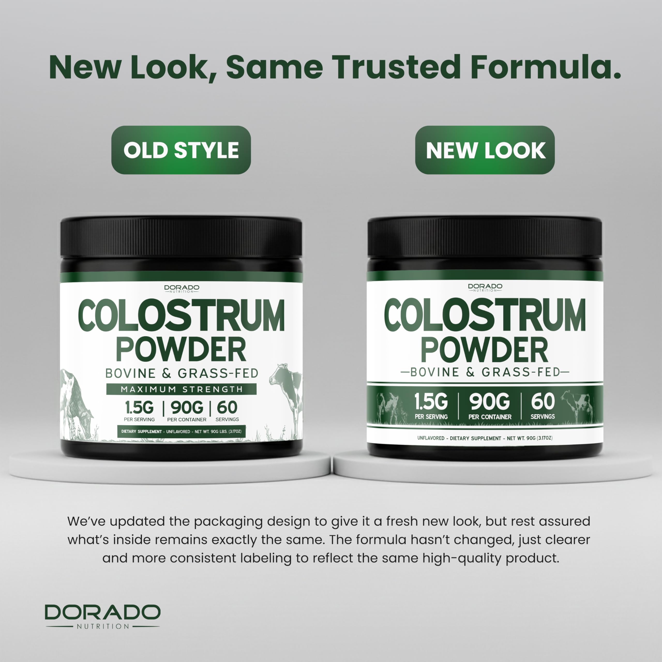 DORADO NUTRITION etiqueta con detalle 20% IgG, garantía de contenido estandarizado