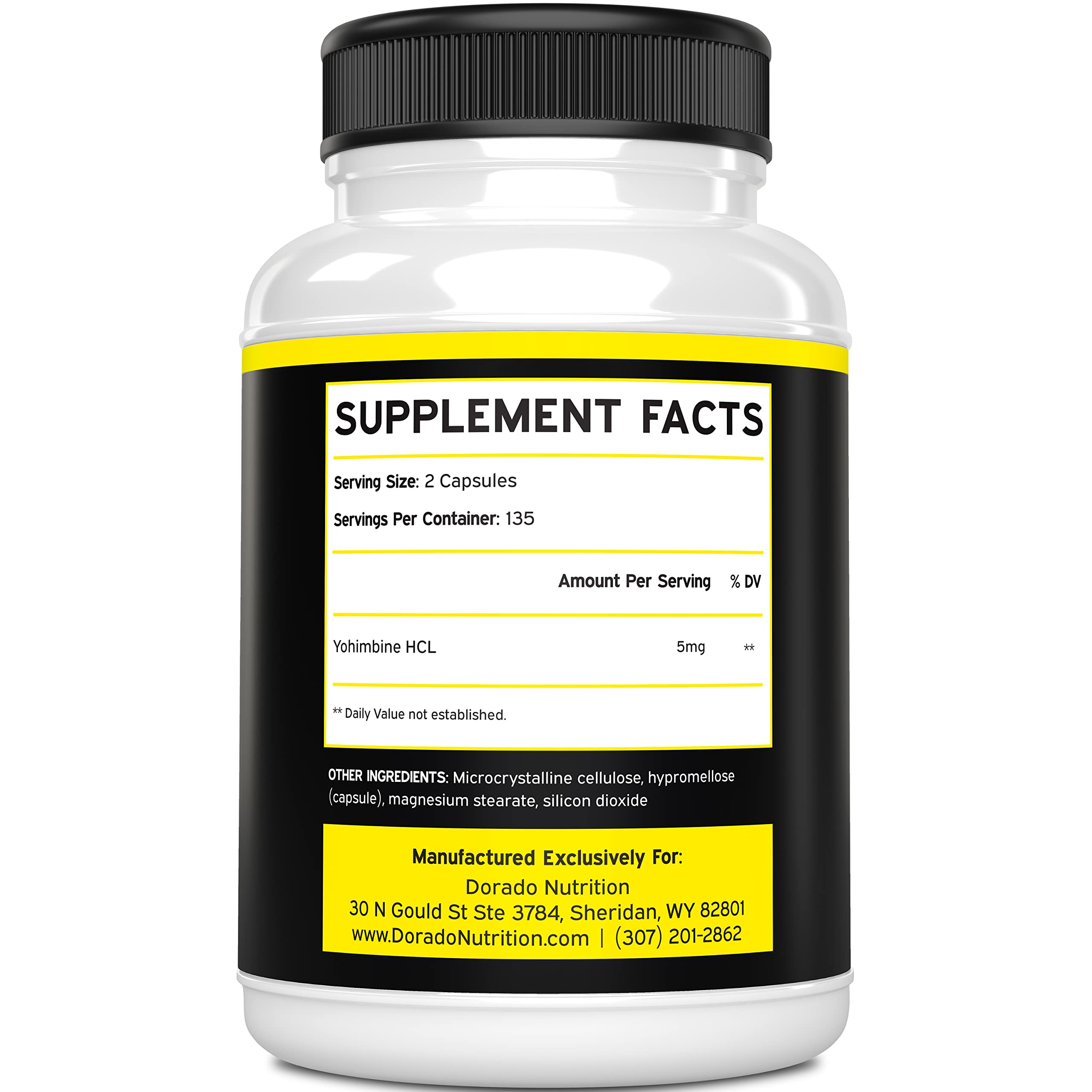 DORADO NUTRITION primer plano de etiqueta con información de dosis
