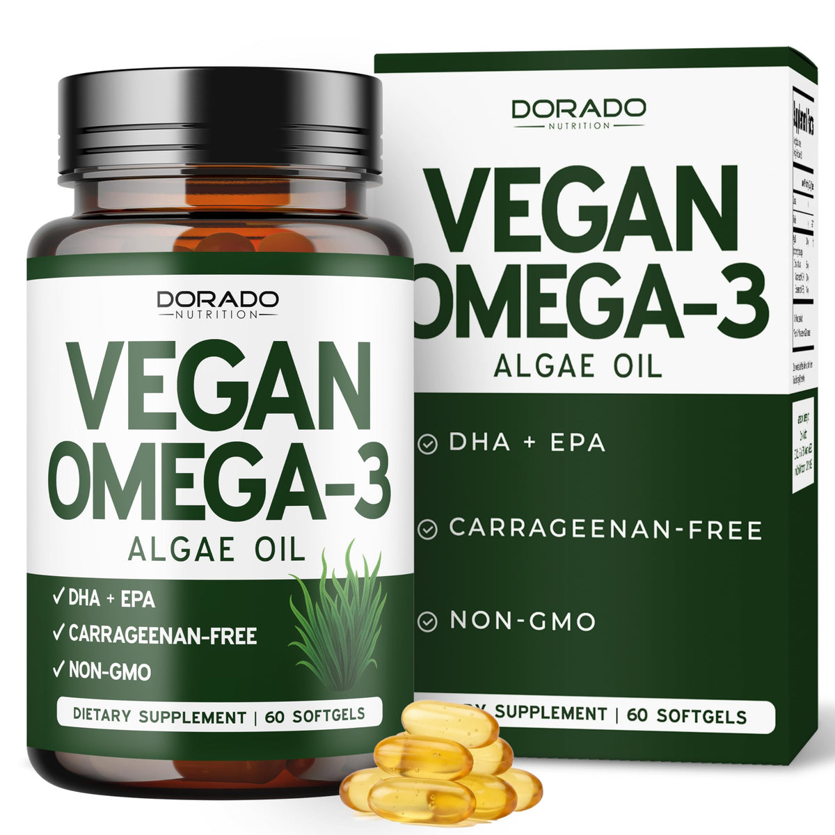 DORADO NUTRITION envase frontal mostrando cápsulas veganas y beneficios claros
