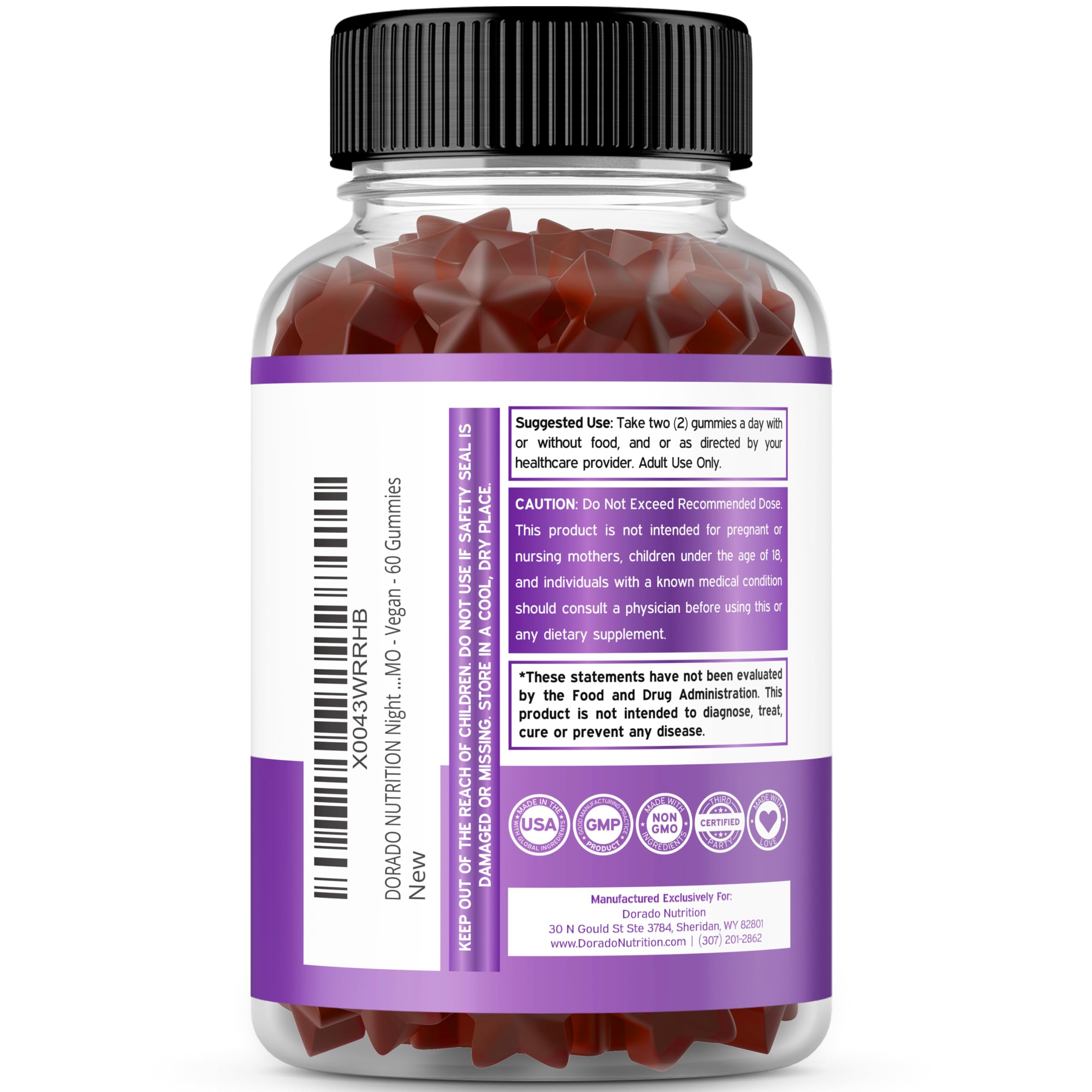 DORADO NUTRITION primer plano de textura de gomita, aspecto apetecible y sin azúcar