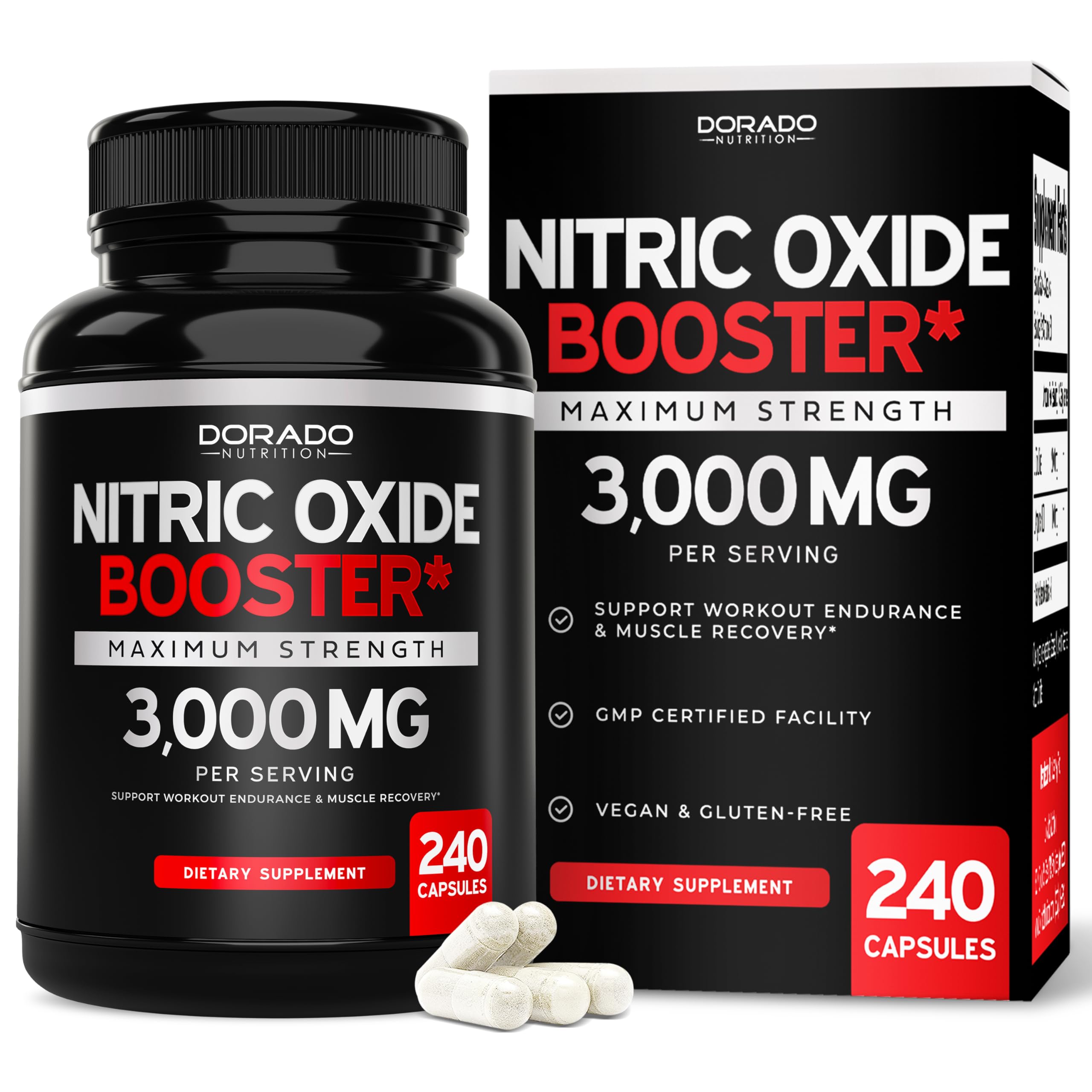 DORADO NUTRITION frasco frontal mostrando 240 cápsulas y claridad de uso