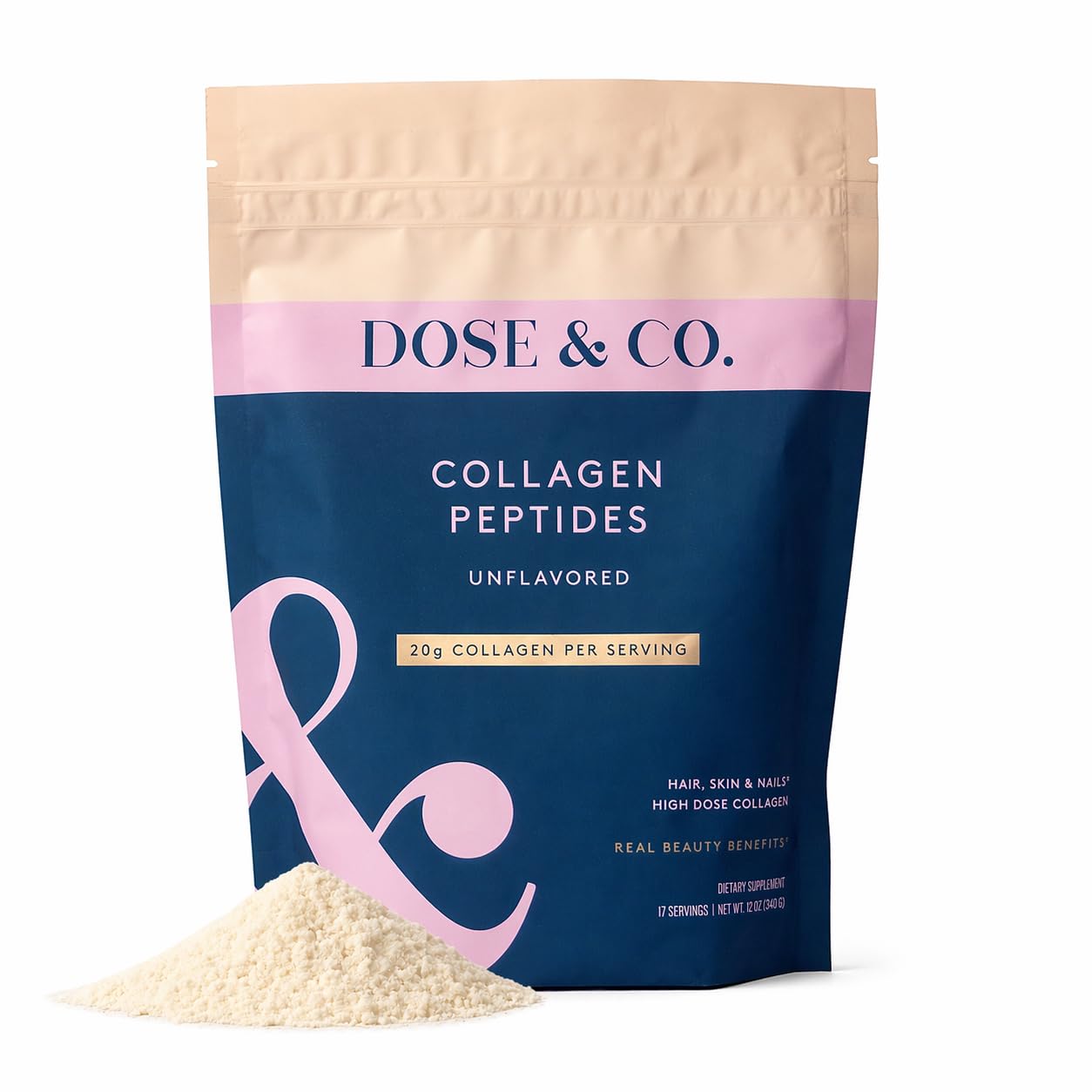DOSE & CO. frente del empaque mostrando diseño y tamaño, fácil identificación del producto