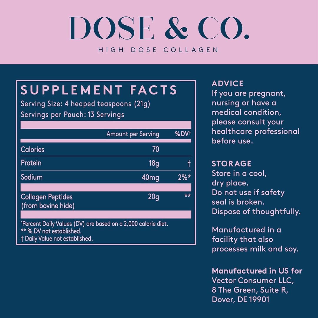 DOSE & CO. pouch abierto sobre mesa, presentación lista para consumo diario