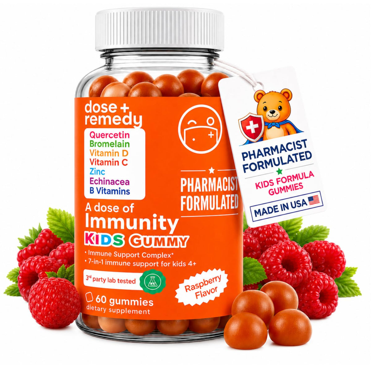 dose + remedy frente del envase mostrando 60 gomitas y beneficios