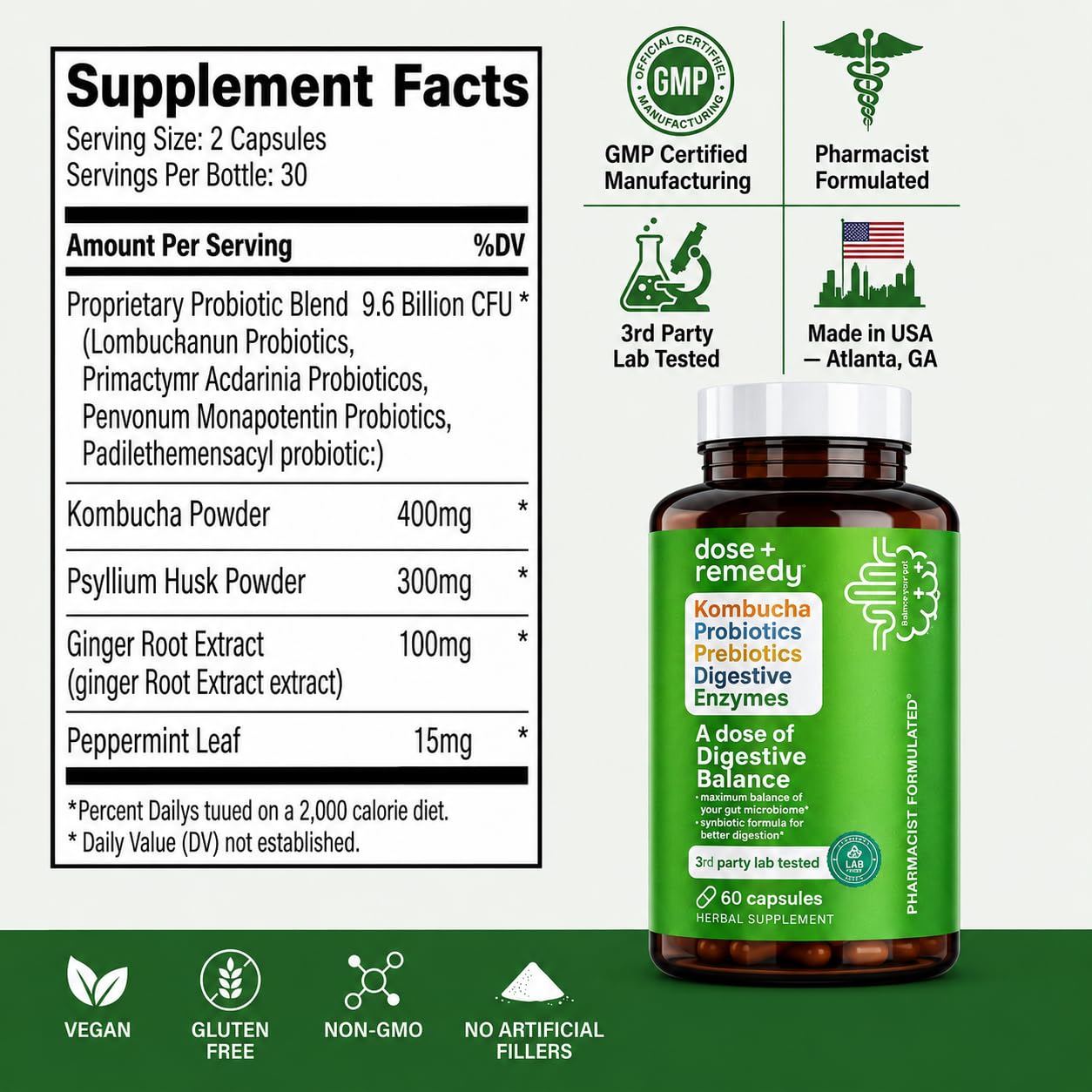dose + remedy botella junto a una mano para comparar tamaño práctico