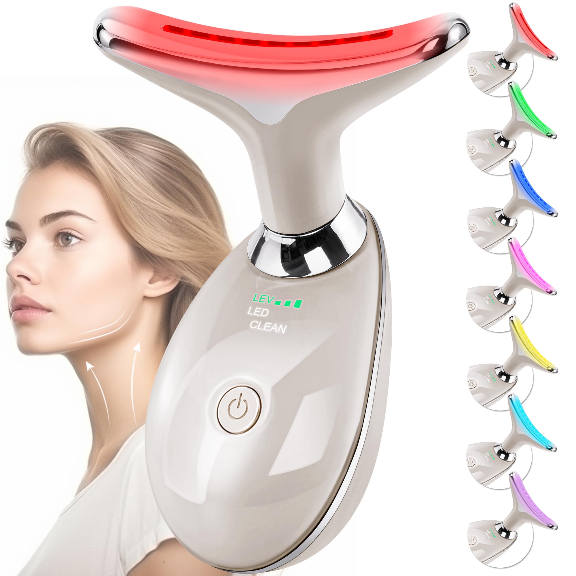 Doset mostrando frente del masajeador champagne, diseño ergonómico y portátil
