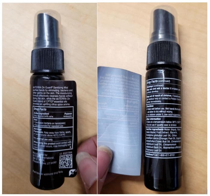 doTERRA packaging lateral con información de uso y advertencias