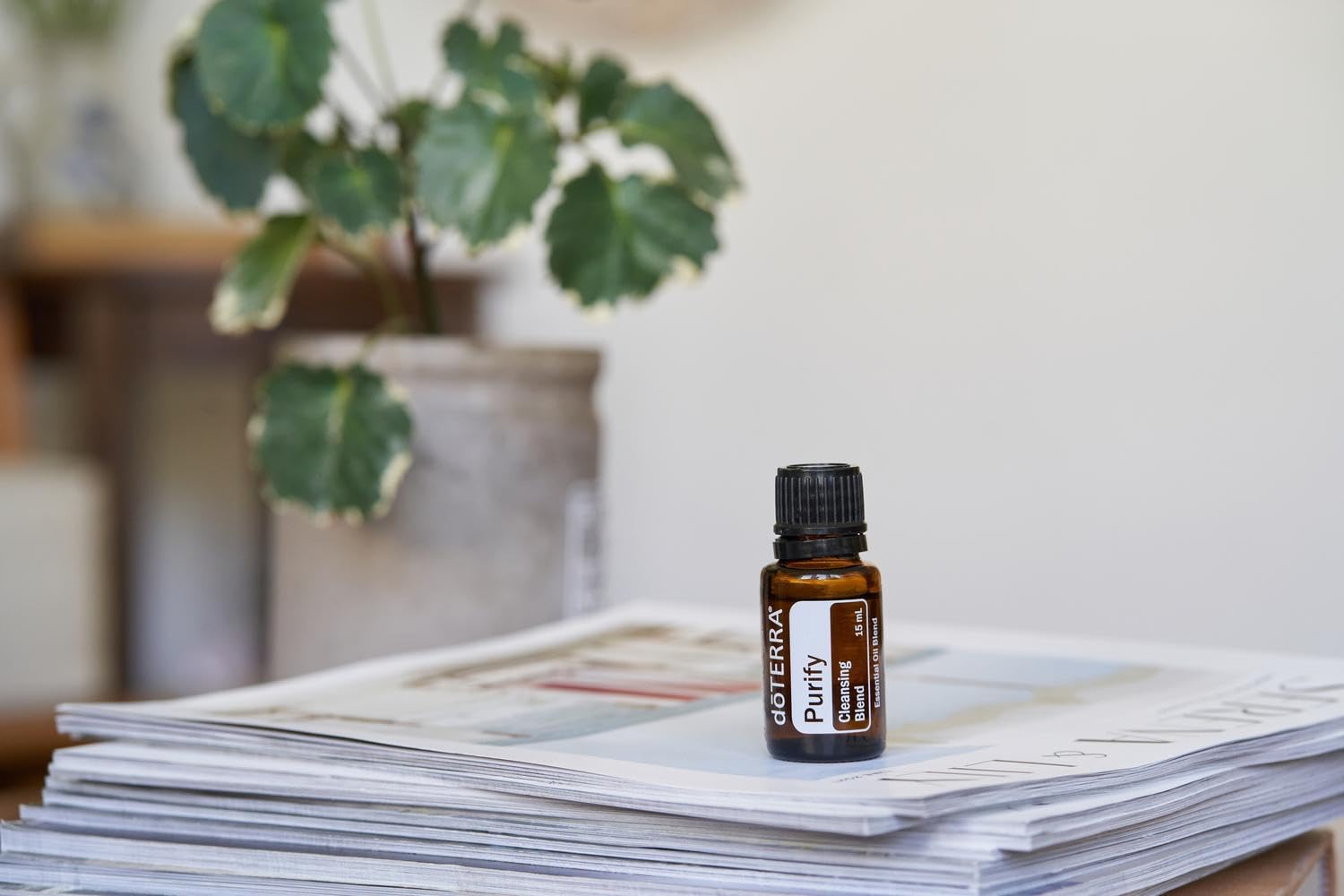 doTERRA Purify en difusor emitiendo aroma fresco aclarando el espacio