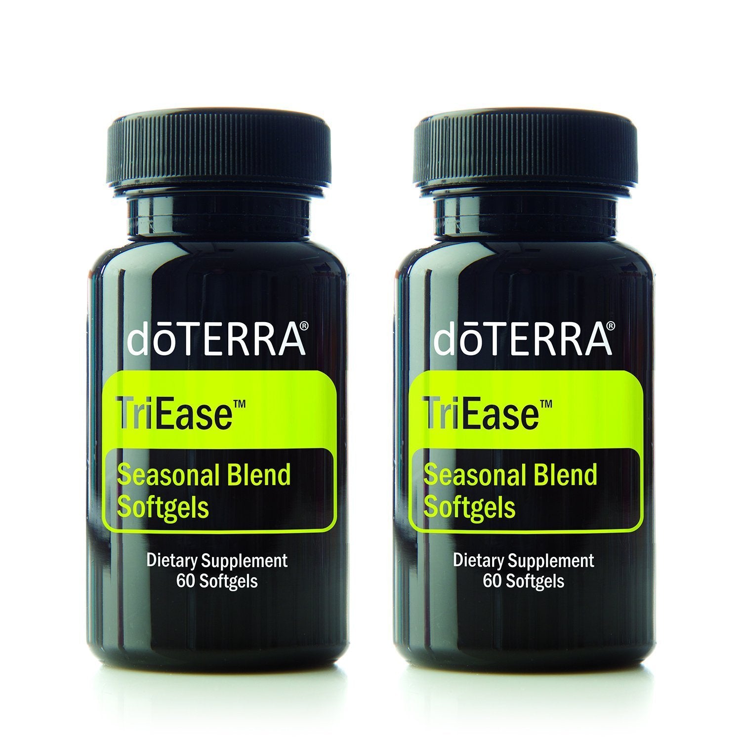 doTERRA paquete TriEase softgels vista frontal, práctico para llevar