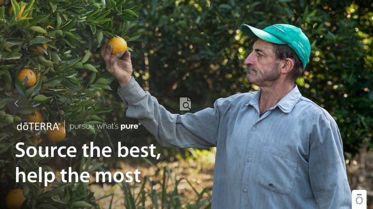 doTERRA etiqueta Wild Orange en primer plano destacando información del producto