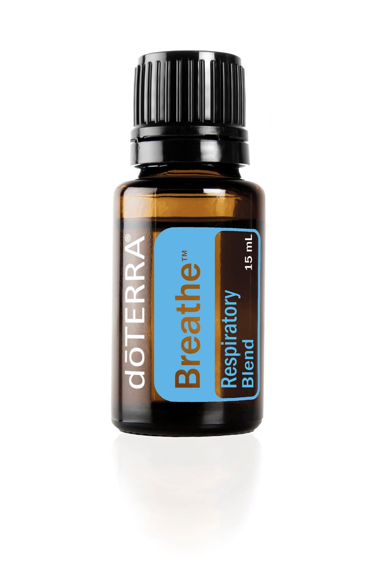 doTERRA frasco Breathe 15 ml visto de frente con etiqueta clara