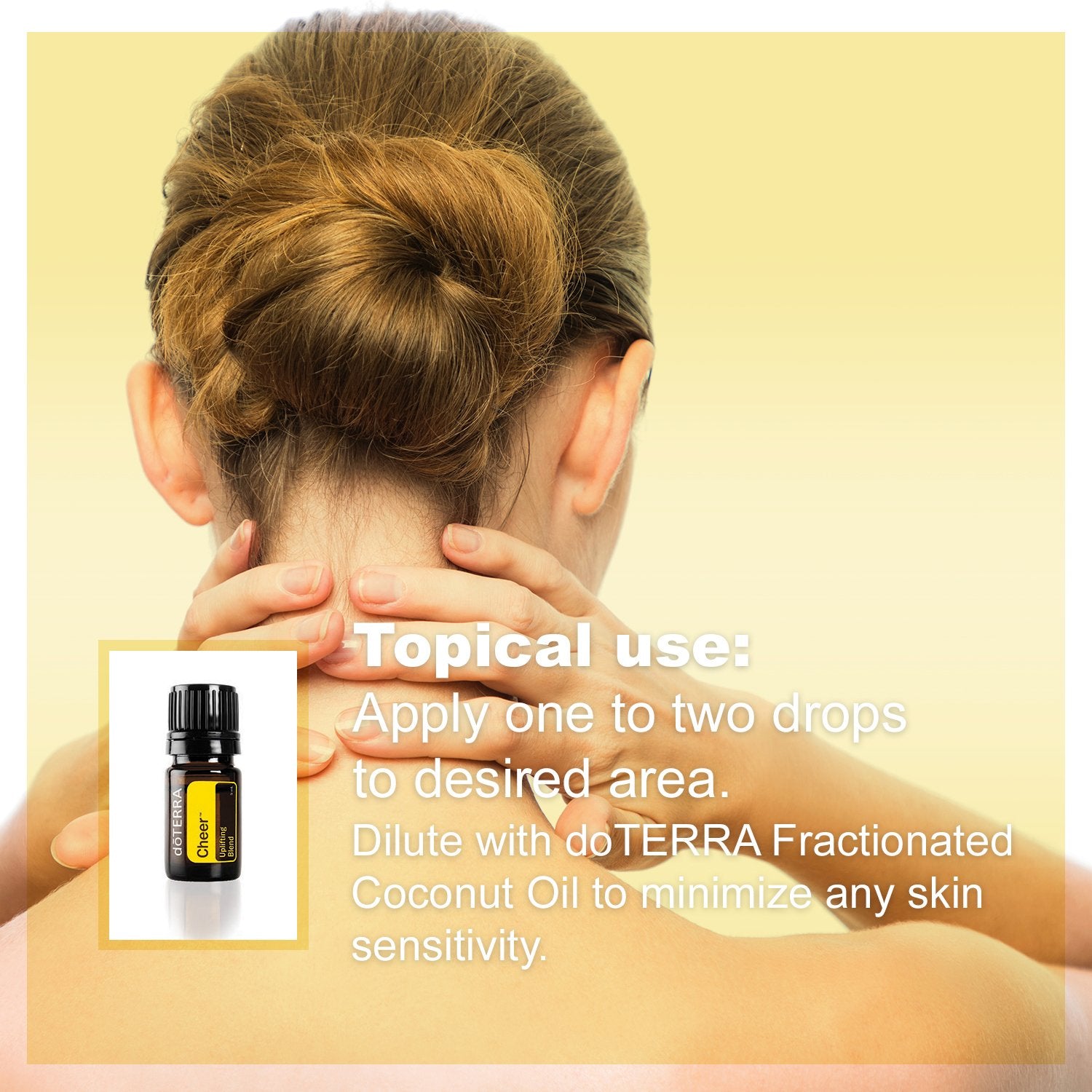 doTERRA aplicación de Cheer en muñeca diluido, uso tópico controlado