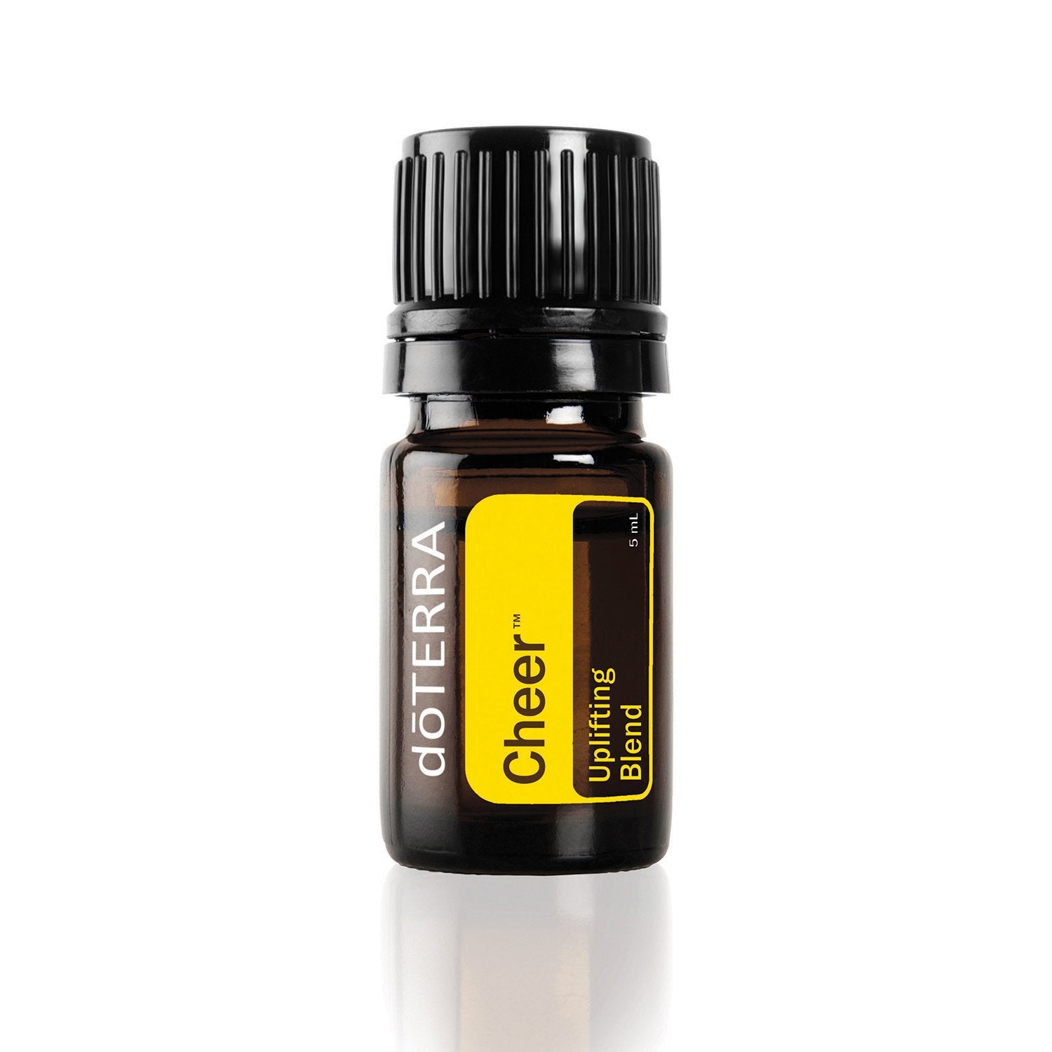 doTERRA frasco Cheer frontal mostrando tamaño y diseño, transmite alegría