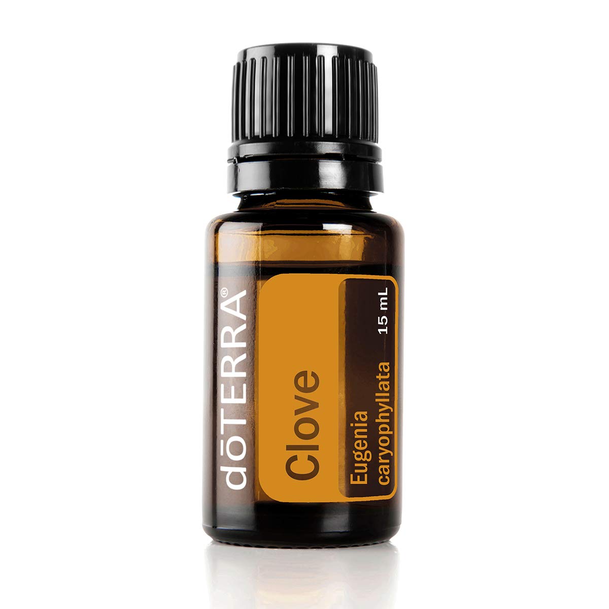 doTERRA botella frontal de Clove 15 mL mostrando etiqueta clara y uso versátil
